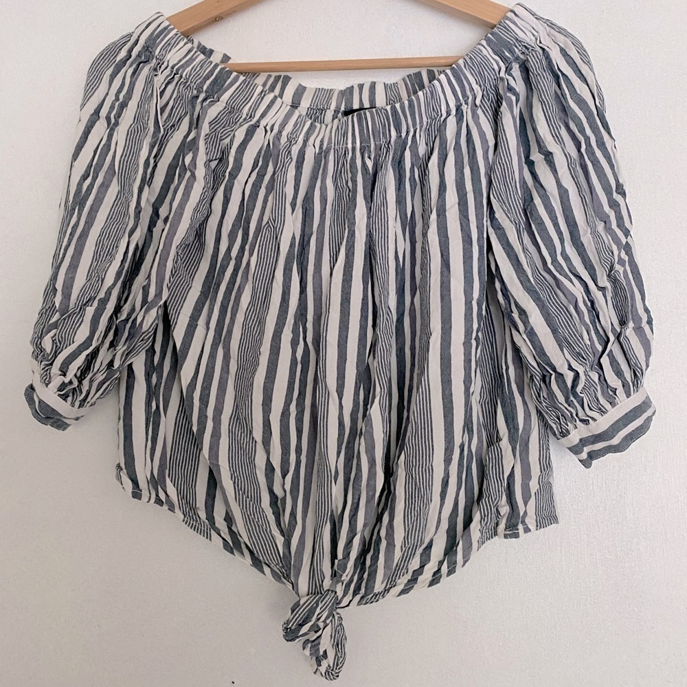 NEW LOOK CROPPED NAUTICAL TIE BLOUSE SIZE 2